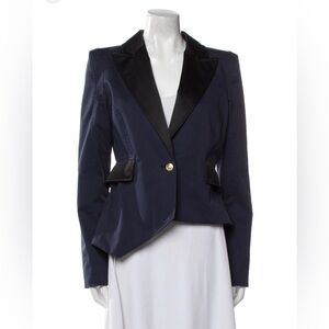 Valentina Shah Navy Satin Trim Blazer Jacket Career Chic Size 4 Tailored Luxe